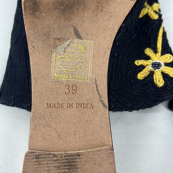 Anthropologie Black Gold Embroidery Fabric Mules - Picture 7 of 9